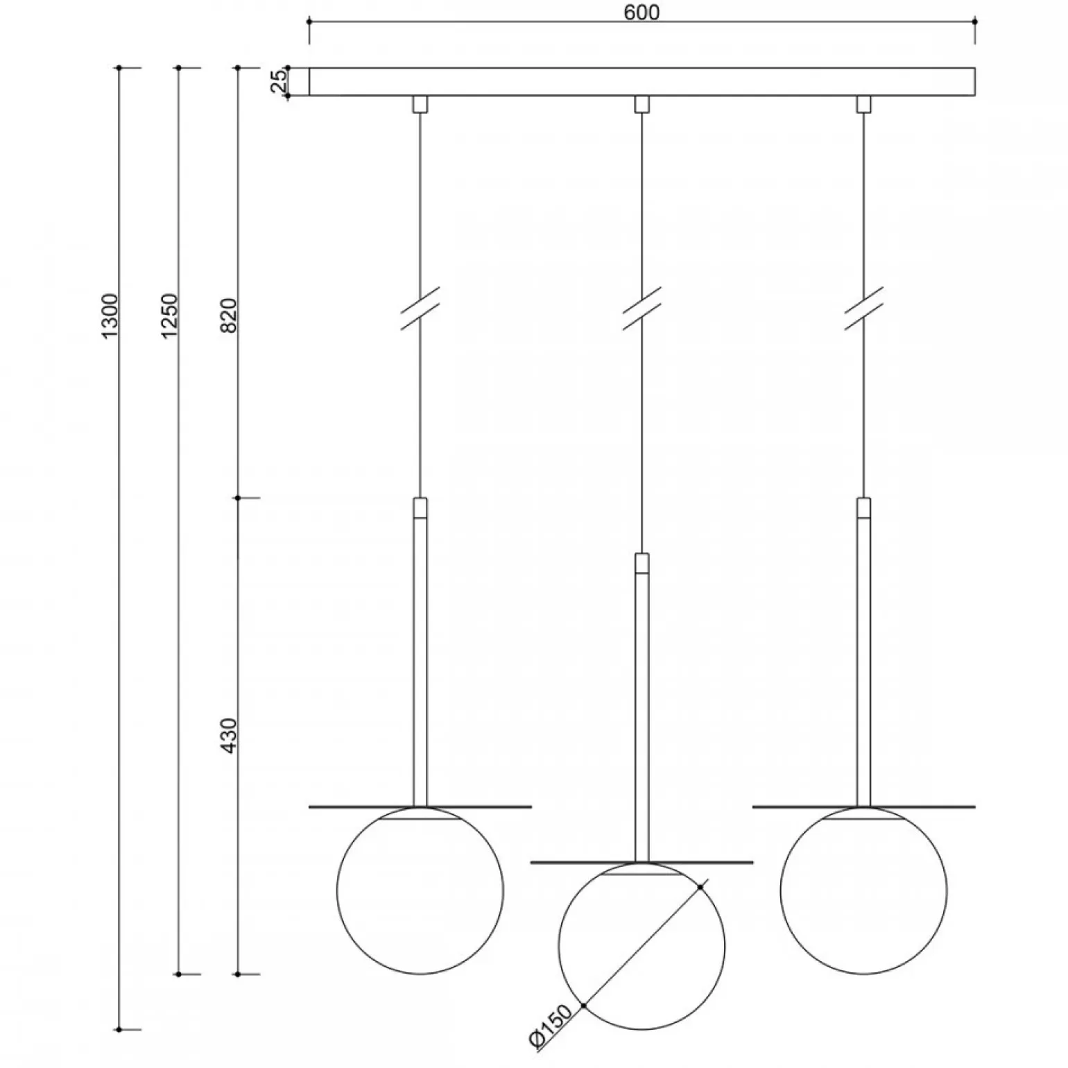 BORRA B 3L potrójna sufitowa lampa wisząca z mosiądzem (BRB331PL) - Ummo