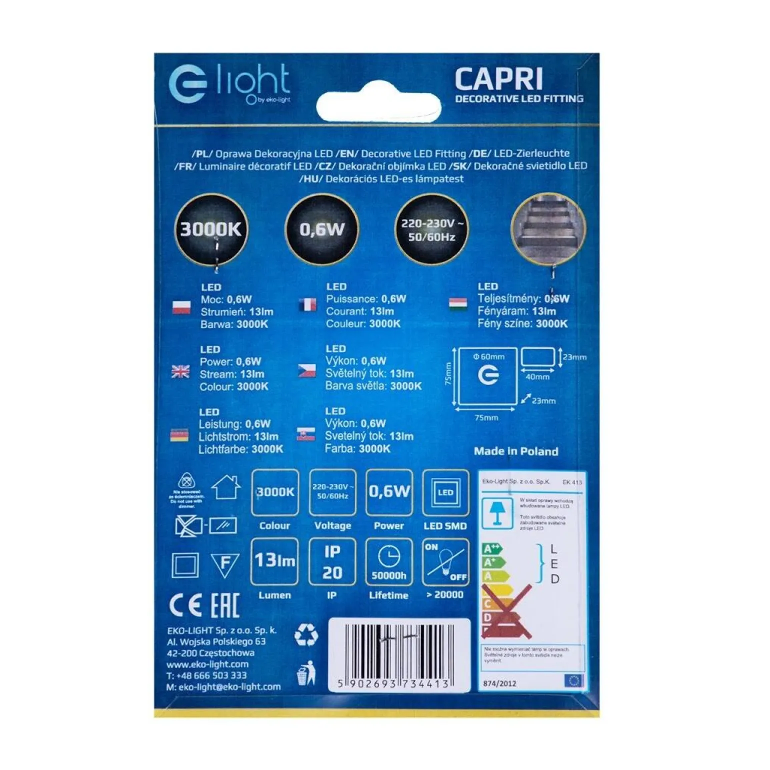 CAPRI Barwa Ciepła 3000K (EKS4413) - Eko-Light