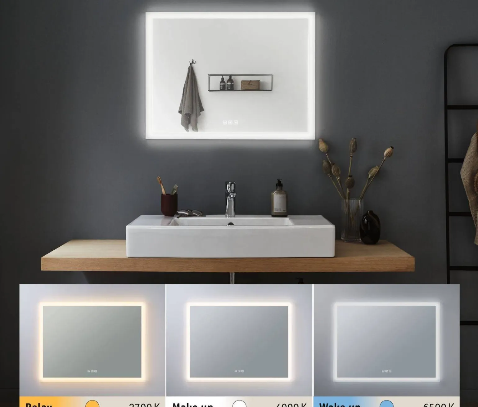 HomeSpa Mirra lustro prostokąt IP44 LED 800x600mm Chrom (PL93013) - Paulmann