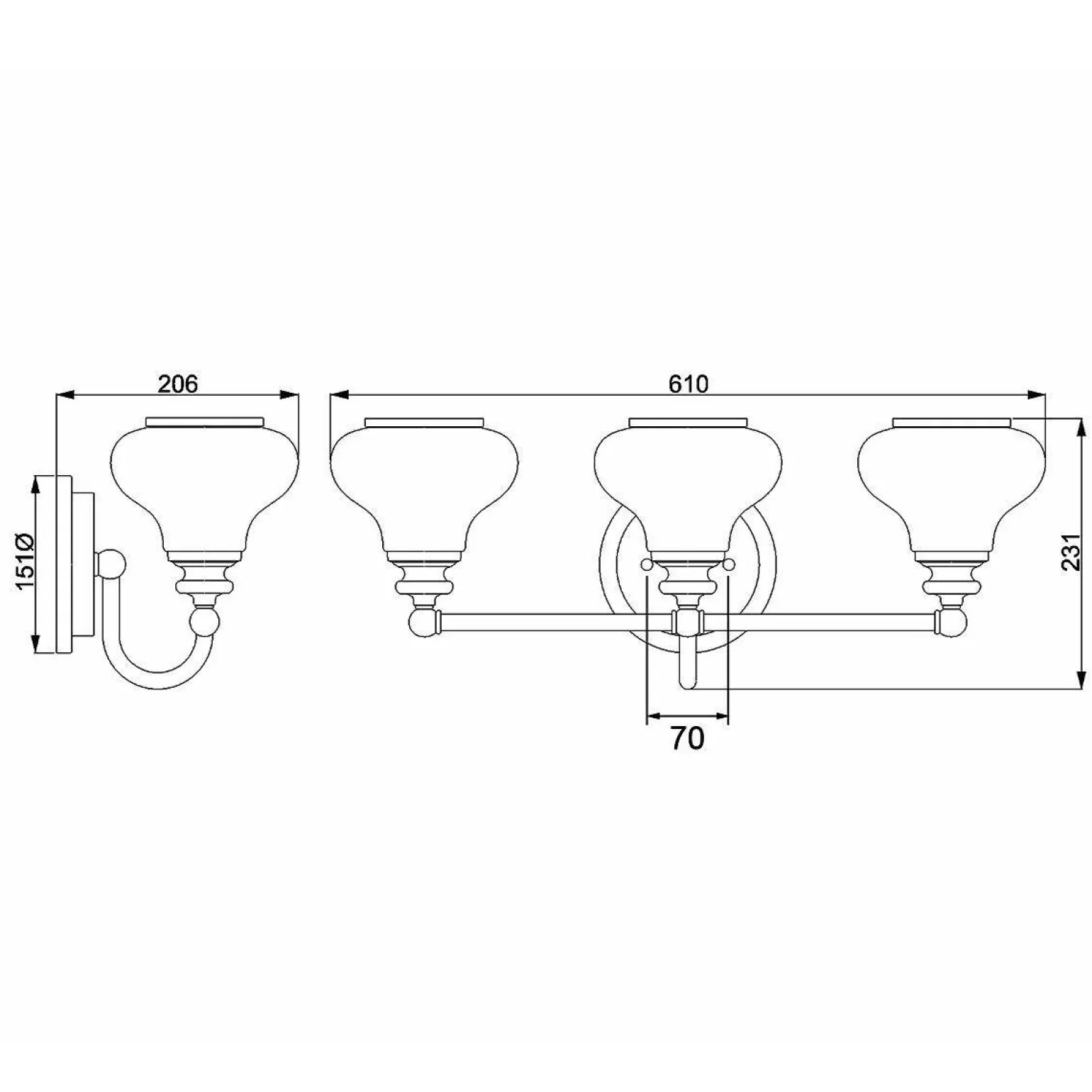 Kinkiet Ainsley (HK-AINSLEY3-BATH-BB) - Elstead Lighting