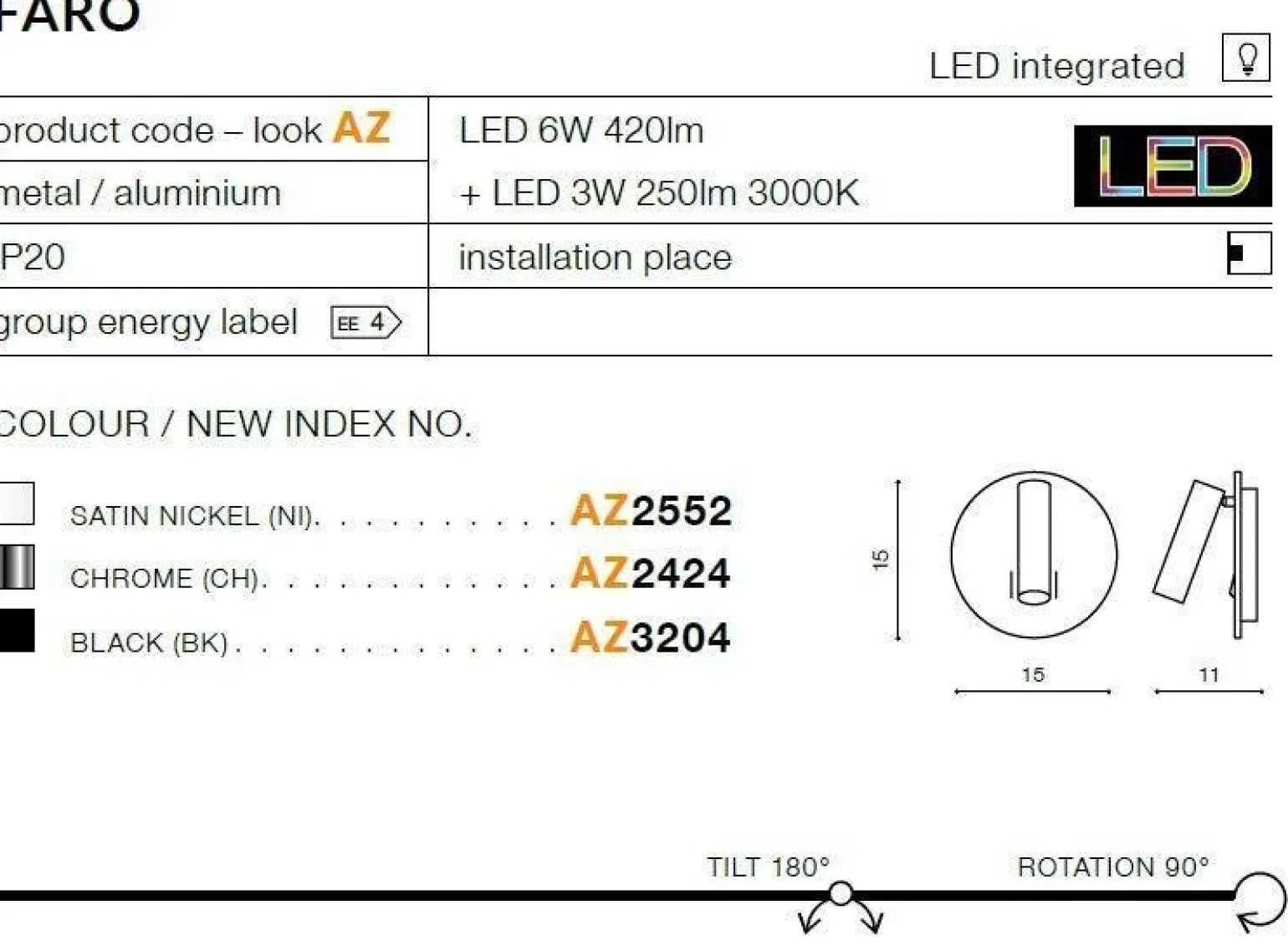 Kinkiet Faro Czarny (AZ3204)- AZzardo
