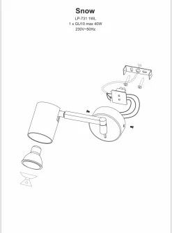 Kinkiet SNOW z wysięgnikiem czarny (LP-731/1WL BK) - Light Prestige