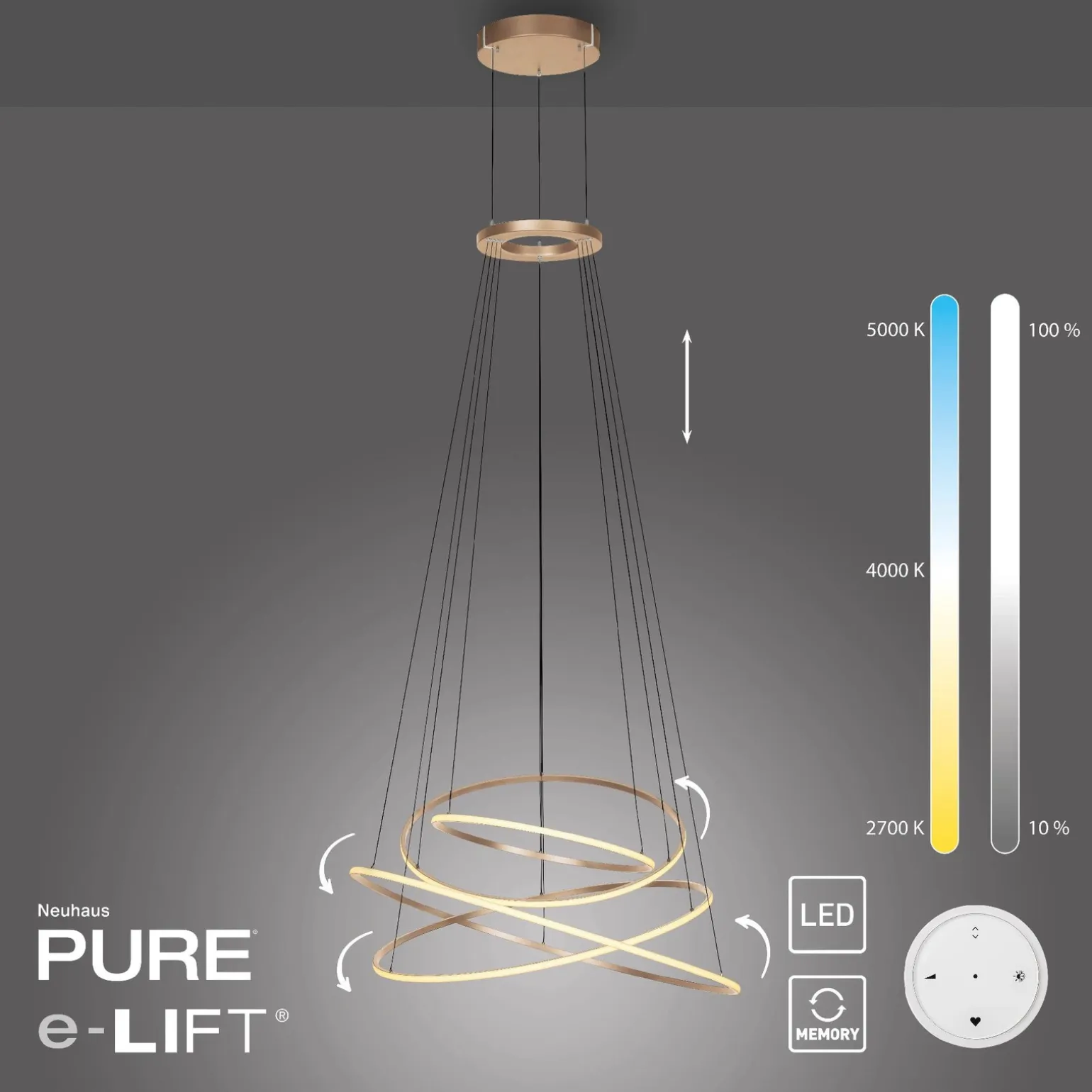 Lampa na pilota, z płynną regulacją wysokości PURE E-FLYING RINGS BRĄZOWA (2566-97) - Paul Neuhaus