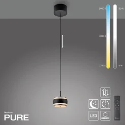 Lampa na pilota, z regulacją światła i wysokości PURE FALLING RINGS CZARNA (2503-18) - Paul Neuhaus