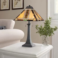 Lampa na stół w stylu Tiffany - Lampa stołowa Navajo Brązowy (QZ-NAVAJO-TL-VB) - Elstead Lighting