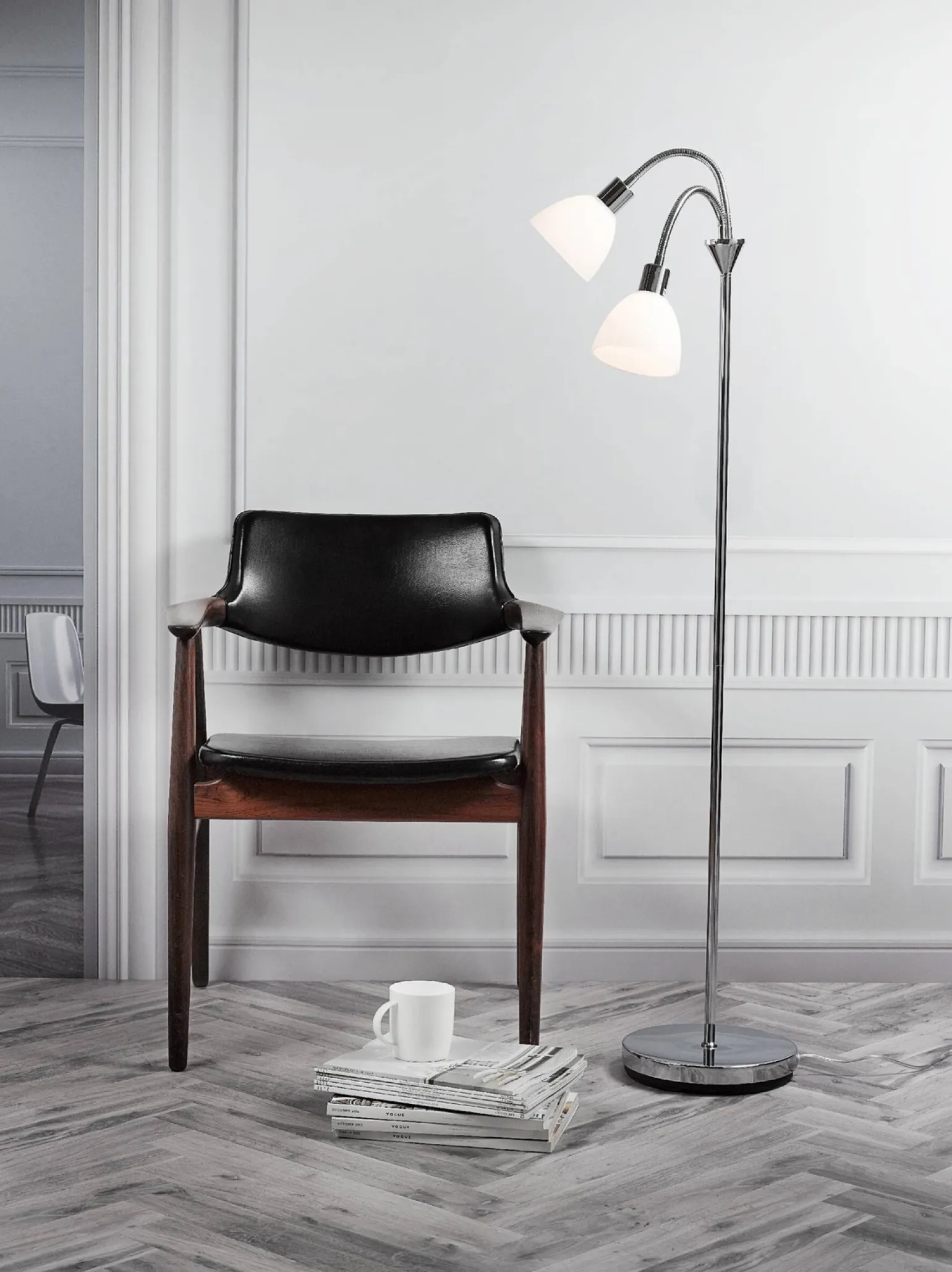 Lampa podłogowa z 2 szklanymi kloszami RAY Nordlux E14 2X40W Metal Chrom