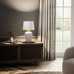 Lampa stołowa Bexley - 1 źródło światła - Biała/ Szczotkowany mosiądz (QN-BEXLEY-TL-WBB) - Quintiesse