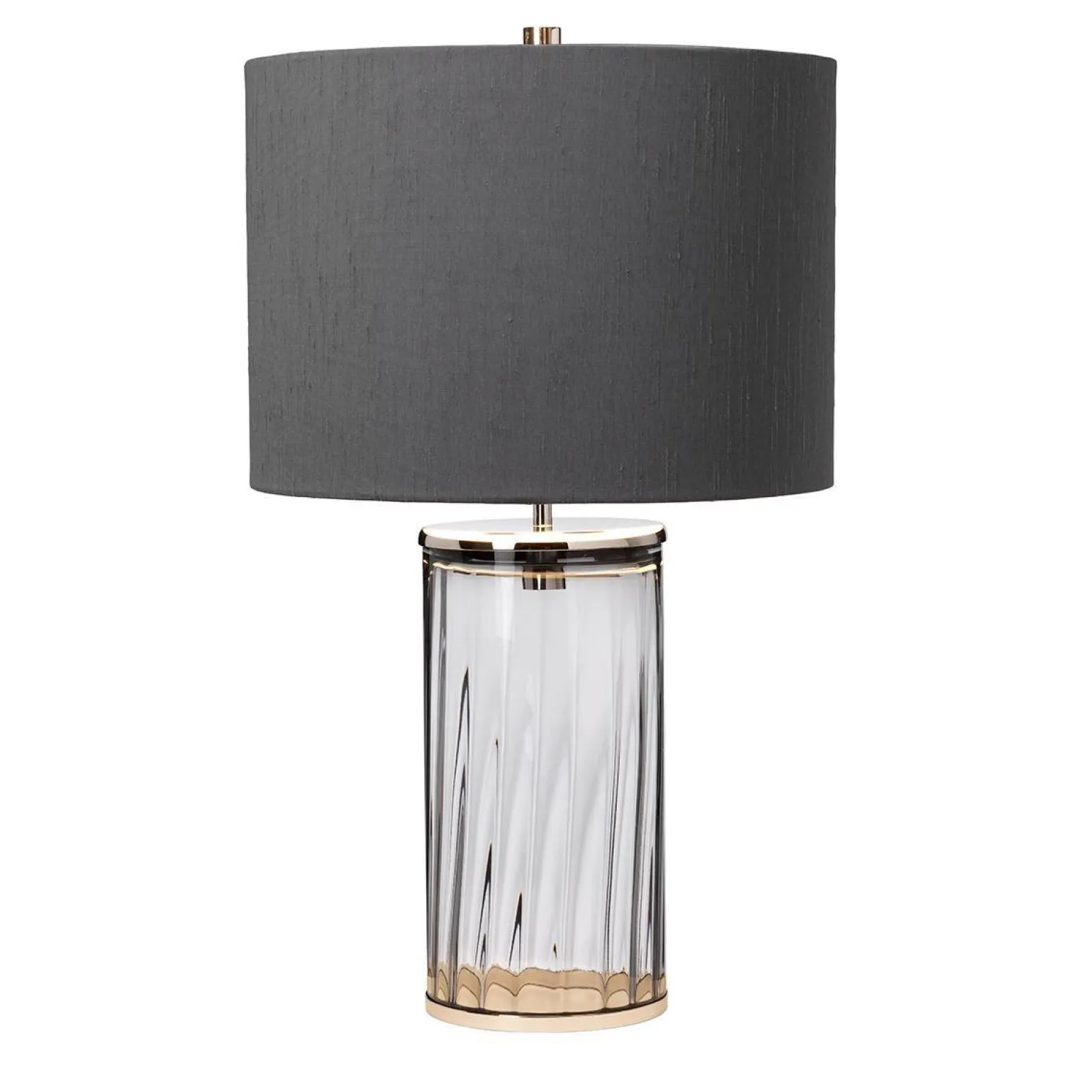 Lampa stołowa Reno - 1 źródło światła - Dymione szkło/ Polerowany nikiel (QN-RENO-SMOKE-PN) - Quintiesse