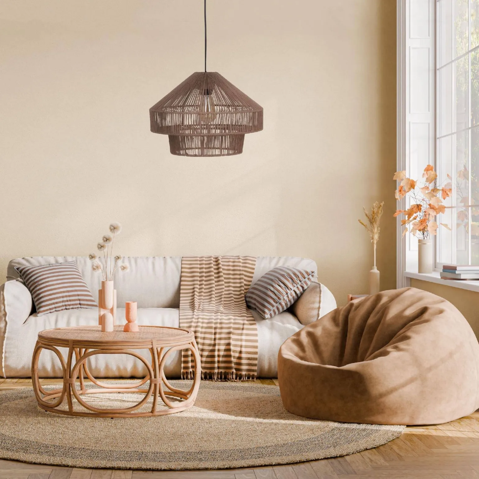 Lampa wisząca Boho jutowa 41x41x128cm (104666) - DIJK