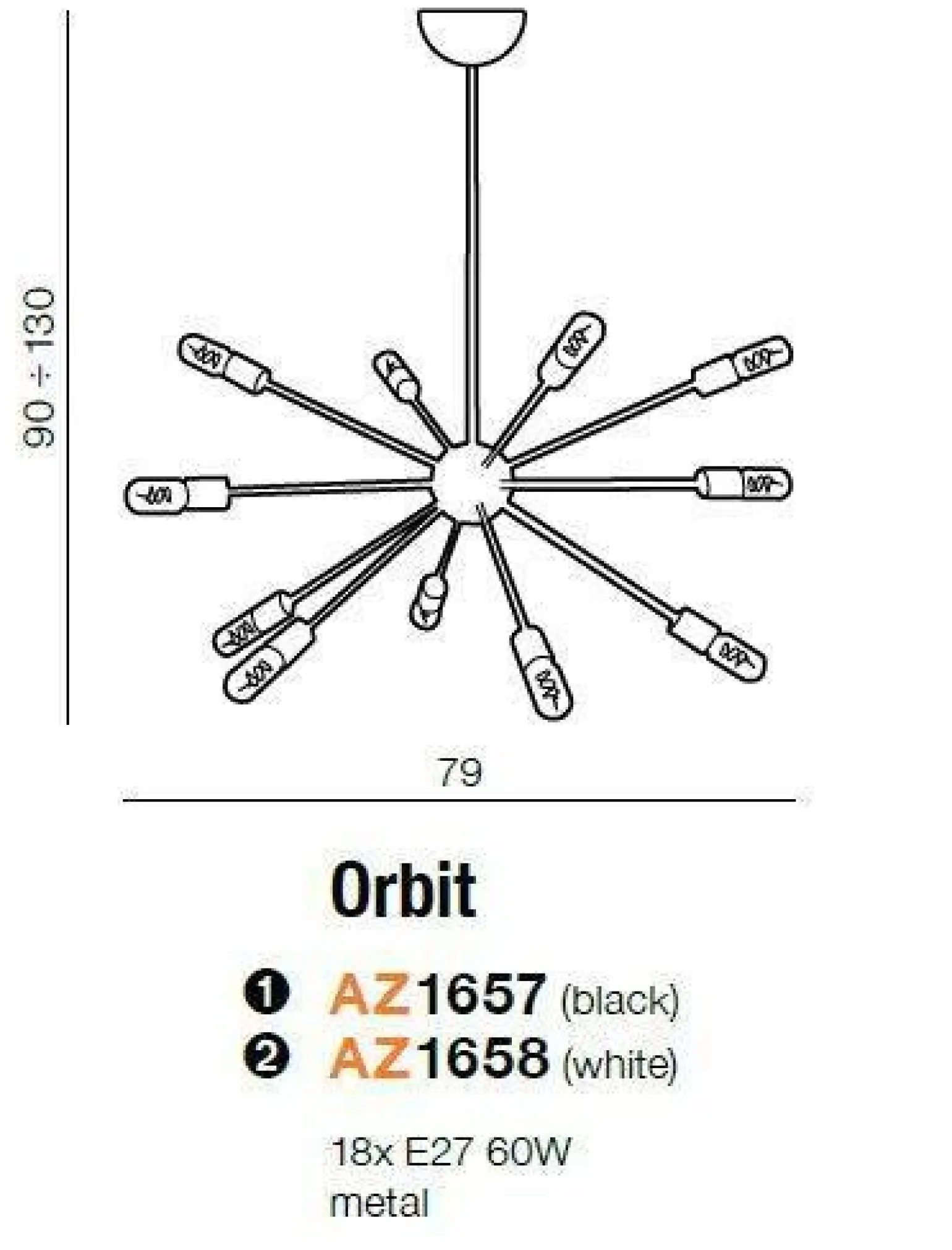 Lampa wisząca Orbit kolor czarny (40446-18BK) Azzardo - żyrandol