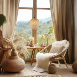 Lampa wisząca z naturalnym abażurem ALMA 1xE27 (ML1807) - Milagro