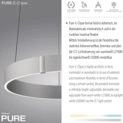 Lampa wisząca z płynną regulacją wysokości PURE E-CLIPSE ALUMINIUM (2560-95) - Paul Neuhaus