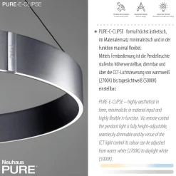 Lampa wisząca z płynną regulacją wysokości PURE E-CLIPSE SZARY (2561-15) - Paul Neuhaus