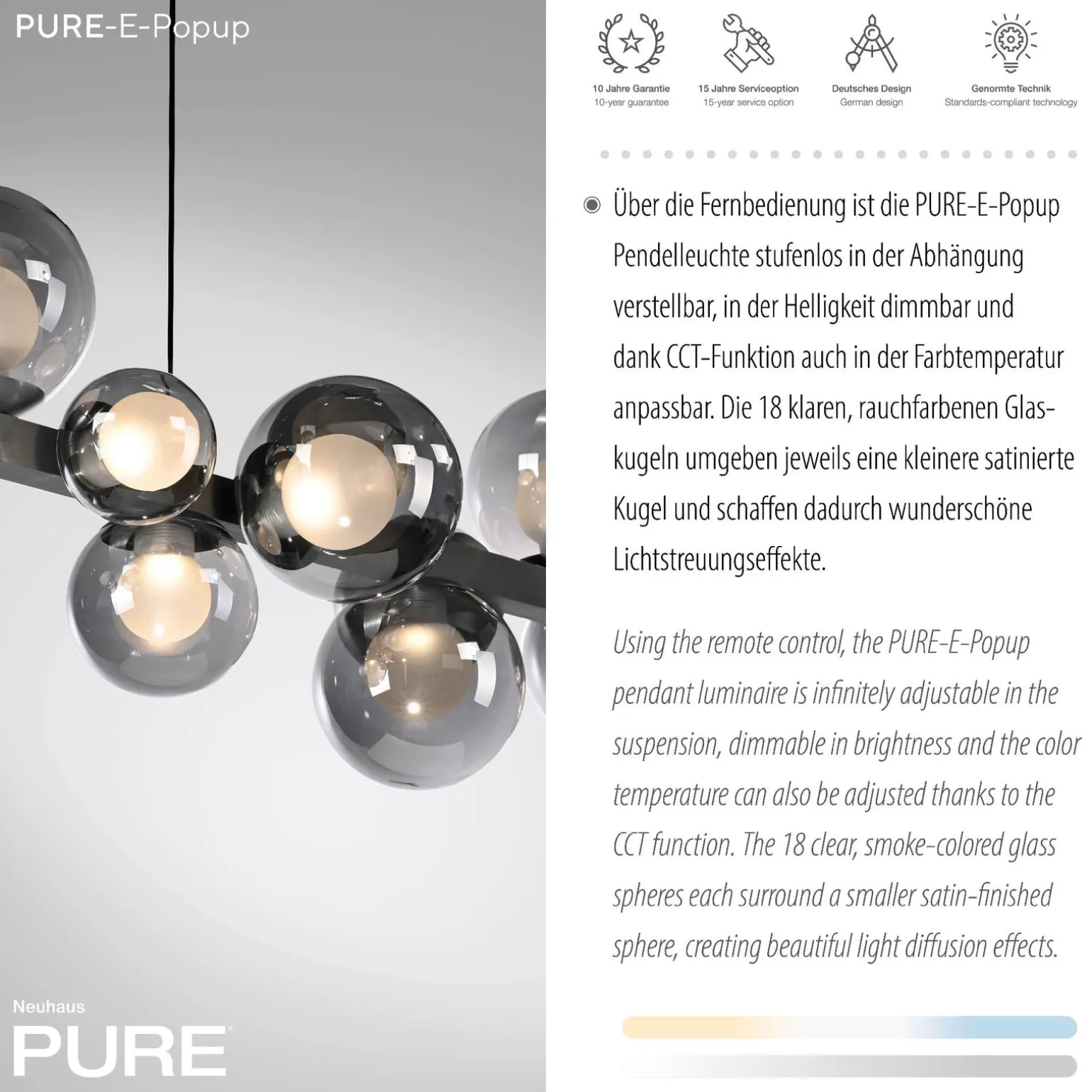 Lampa wisząca z płynną regulacją wysokości PURE E-POPUP 120cm SZARY (2557-15) - Paul Neuhaus