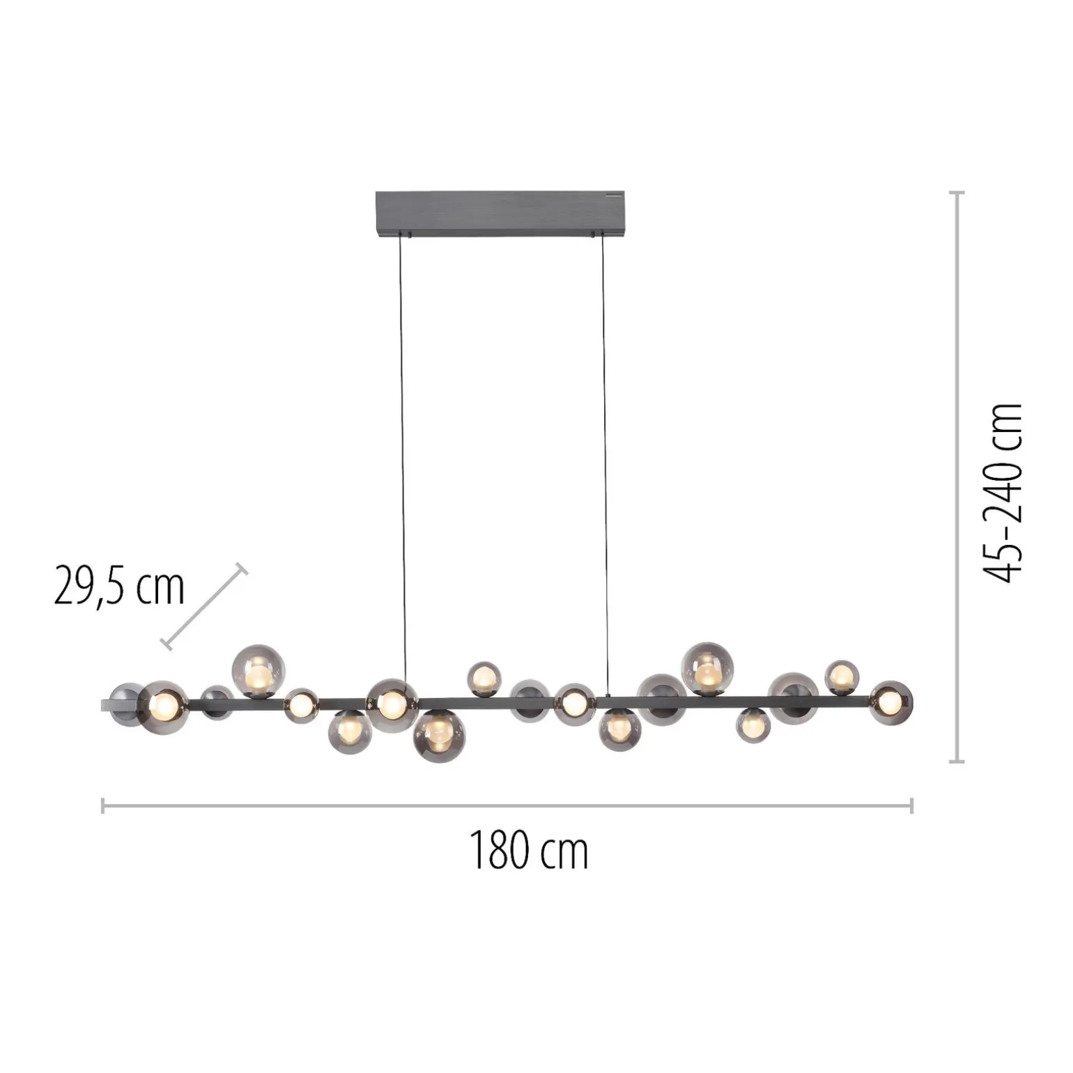 Lampa wisząca z płynną regulacją wysokości PURE E-POPUP 180cm SZARA (2558-15) - Paul Neuhaus