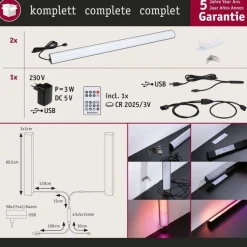Listwa LED RGB zestaw 2x30cm DYNAMIC RAINBOW RGB z pilotem 2x0,6W 230W / 5V DC (PL78878) - PAULMANN