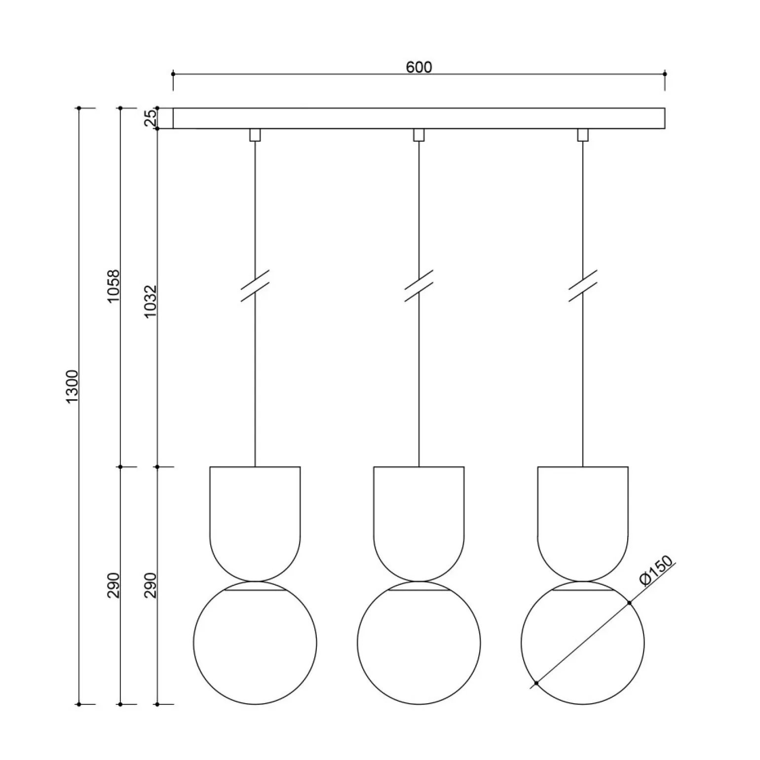 LUOTI 3L czarna potrójna lampa wisząca (LUL322P0) - Ummo