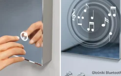 Lustro okrągłe STILO w ramie z oświetleniem LED na skórzanym pasku - MCJ