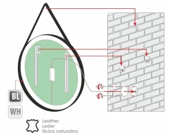 Lustro okrągłe TEXAS w ramie z oświetleniem LED na skórzanym pasku - MCJ
