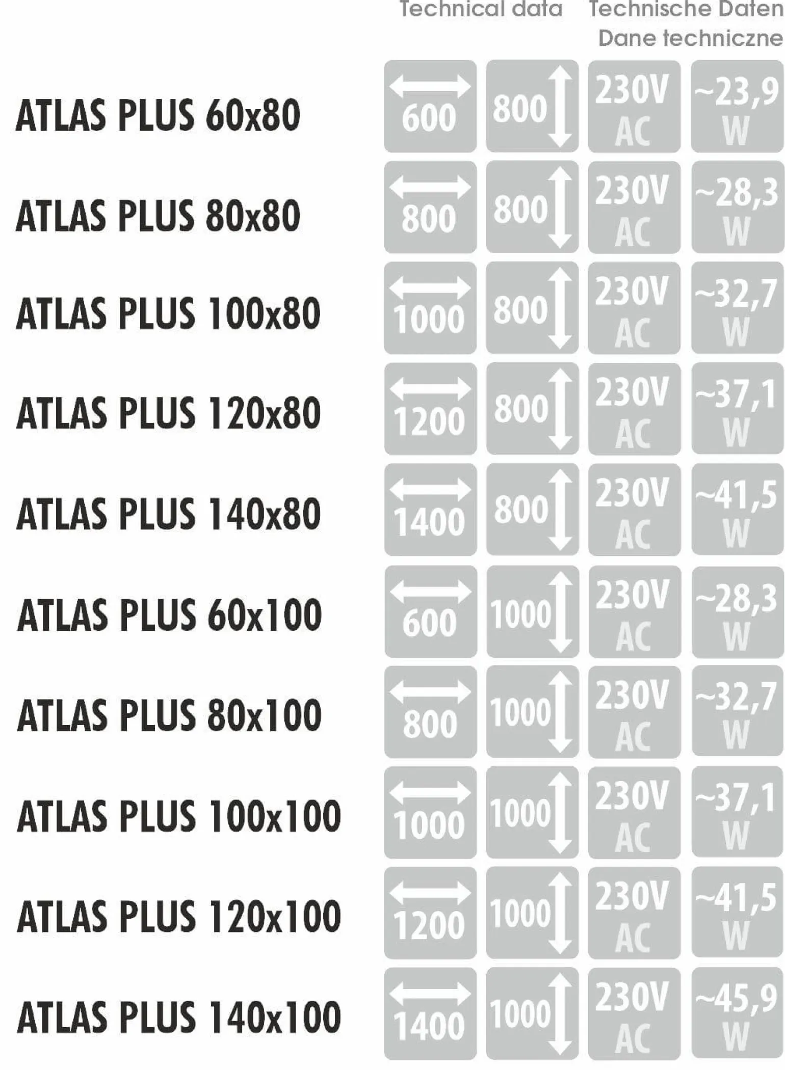 Lustro prostokątne ATLAS PLUS w ramie z oświetleniem LED - MCJ