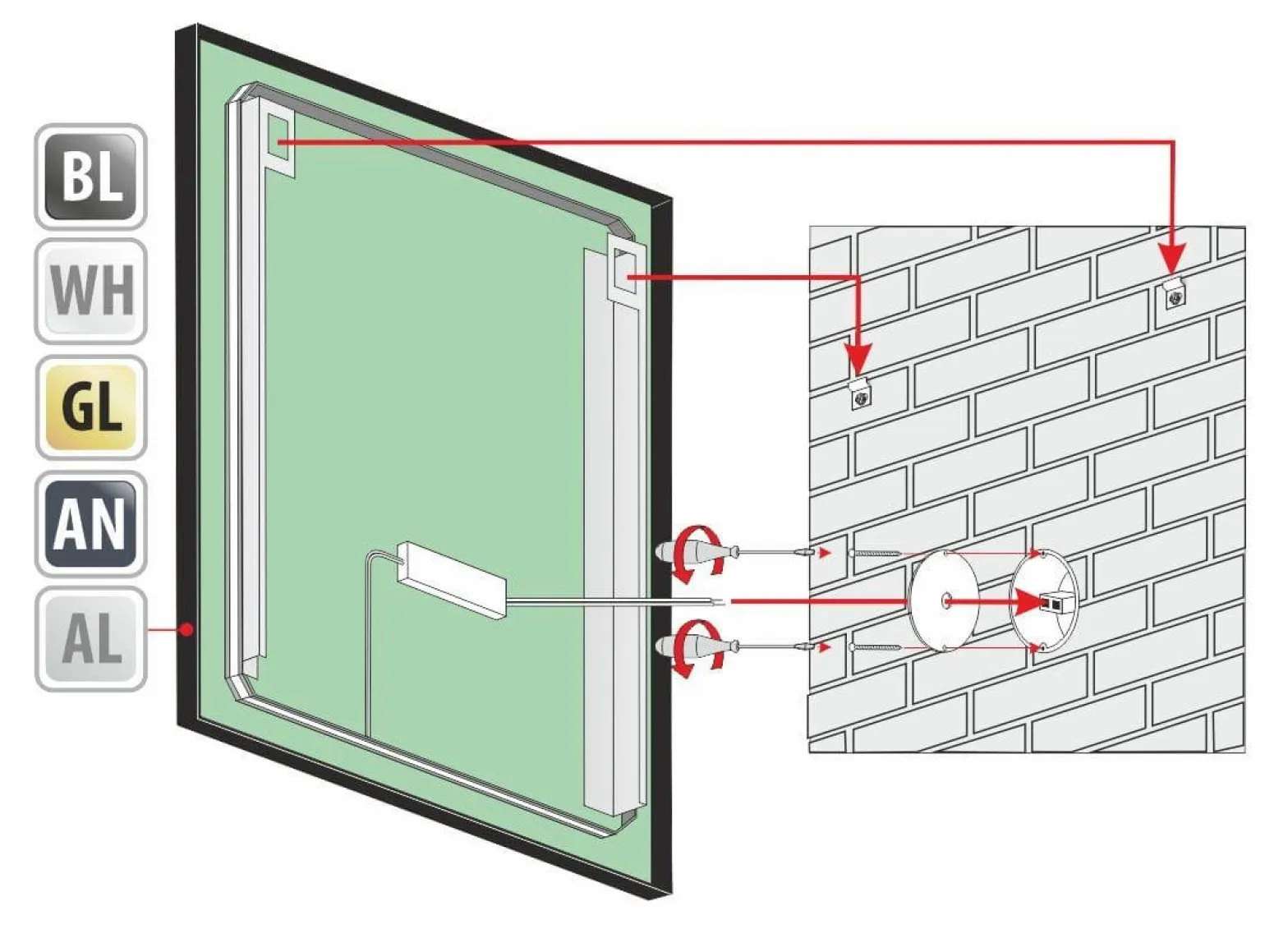 Lustro prostokątne ATLAS PLUS w ramie z oświetleniem LED - MCJ