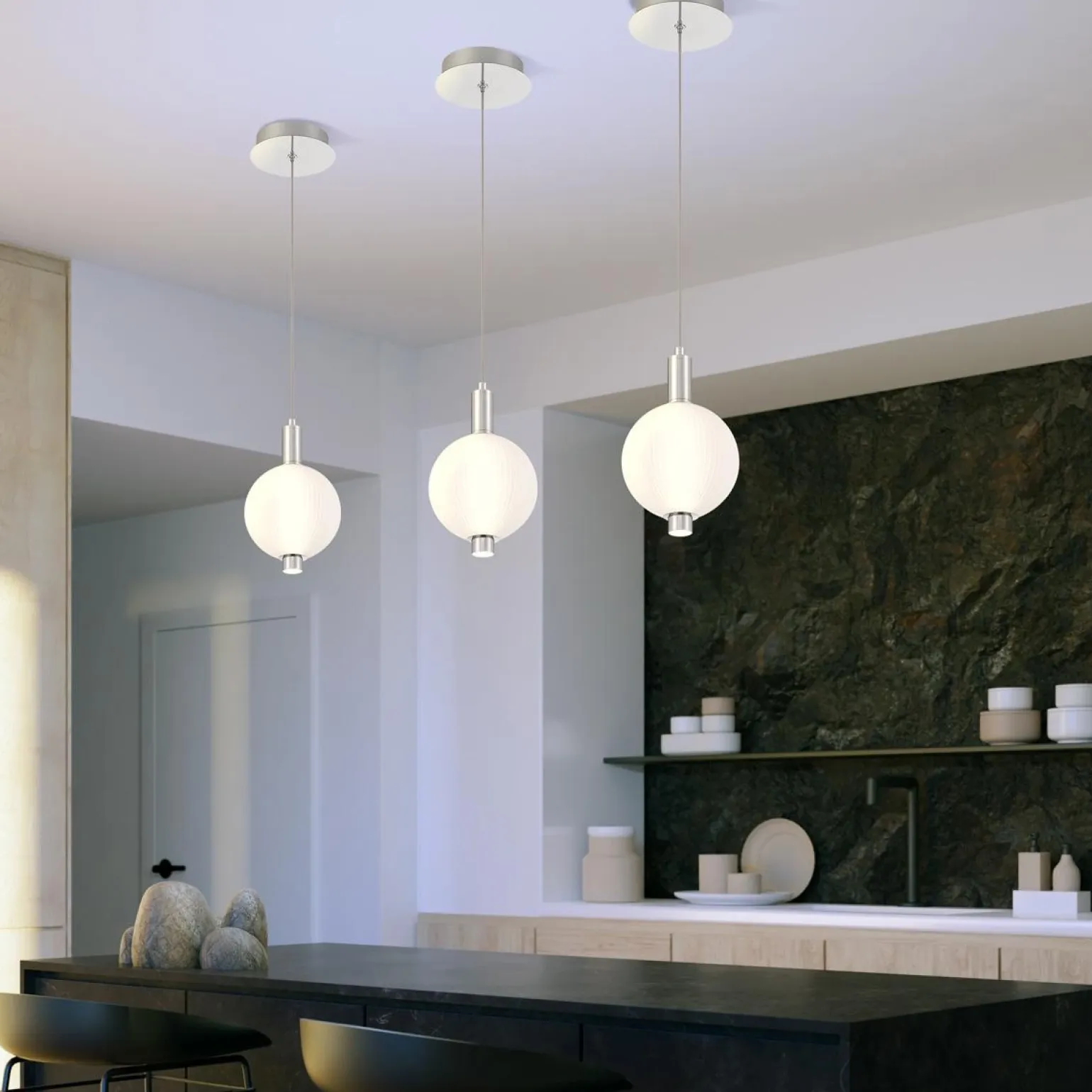 Mała lampa wisząca Palmas - 1 źródło światła - Polerowany nikiel (QN-PALMAS-1MP-PN) - Quintiesse