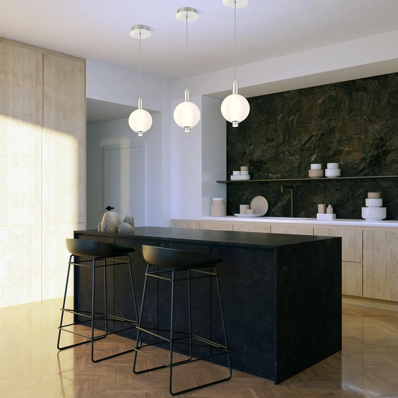 Mała lampa wisząca Palmas - 1 źródło światła - Polerowany nikiel (QN-PALMAS-1MP-PN) - Quintiesse