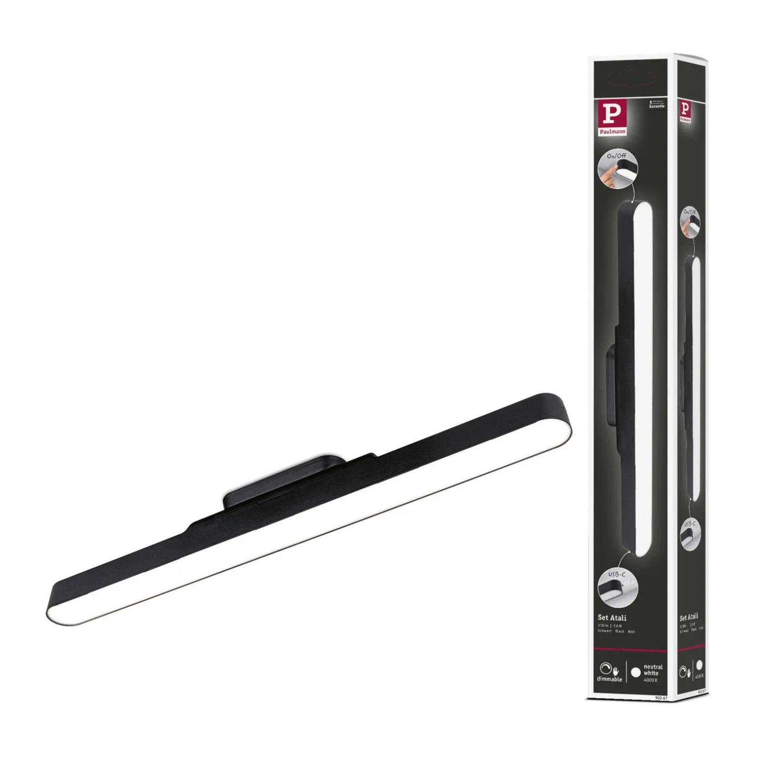 Mobilna lmapa meblowa ATALI LED DIM 2,6W 4000K 240lm USB-C 3.7W czarny / tworzywo sztuczne (PL92267) - PAULMANN