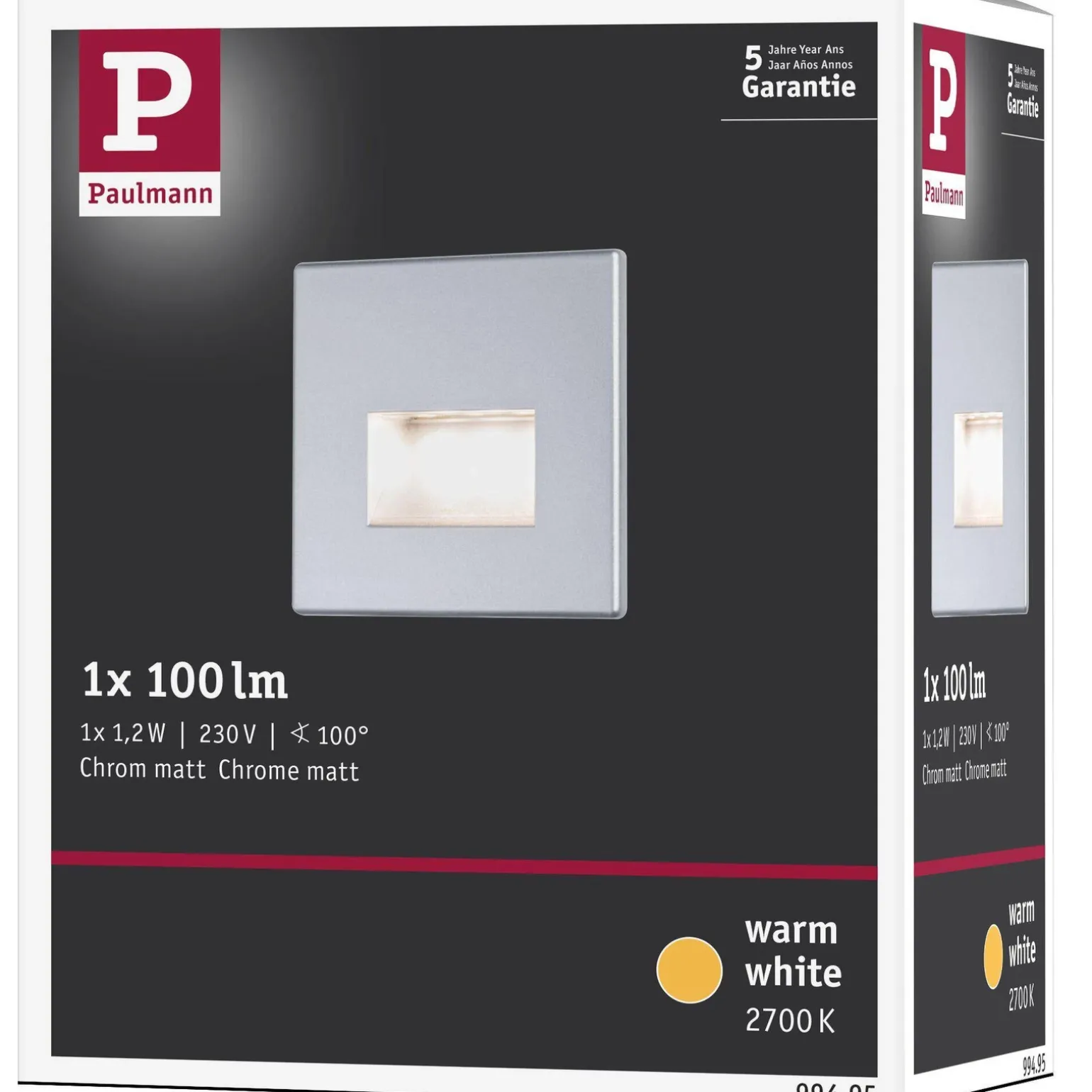 Oprawa przyschodowa EDGE LED kwadrat 1x1,2W 50lm 2700K 230V chrom matowy / tworzywo sztuczne (PL99495) - PAULMANN