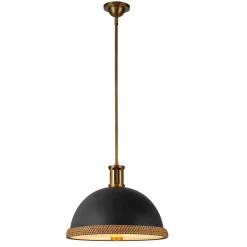 Pojedyncza lampa nad stół Doral Matowa czerń, vintage mosiądz (QN-DORAL-P-M-BK) - Quintiesse