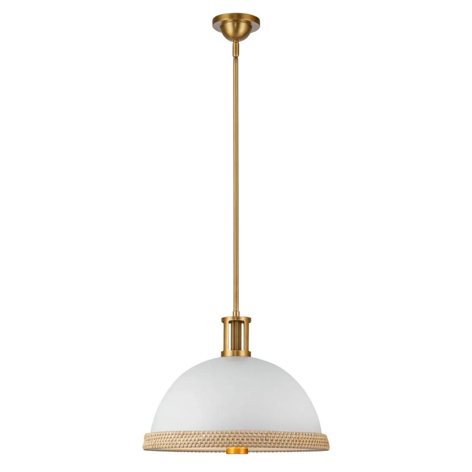 Pojedyncza lampa nad stół Doral Matowa biel, vintage mosiądz (QN-DORAL-P-M-WHT) - Quintiesse