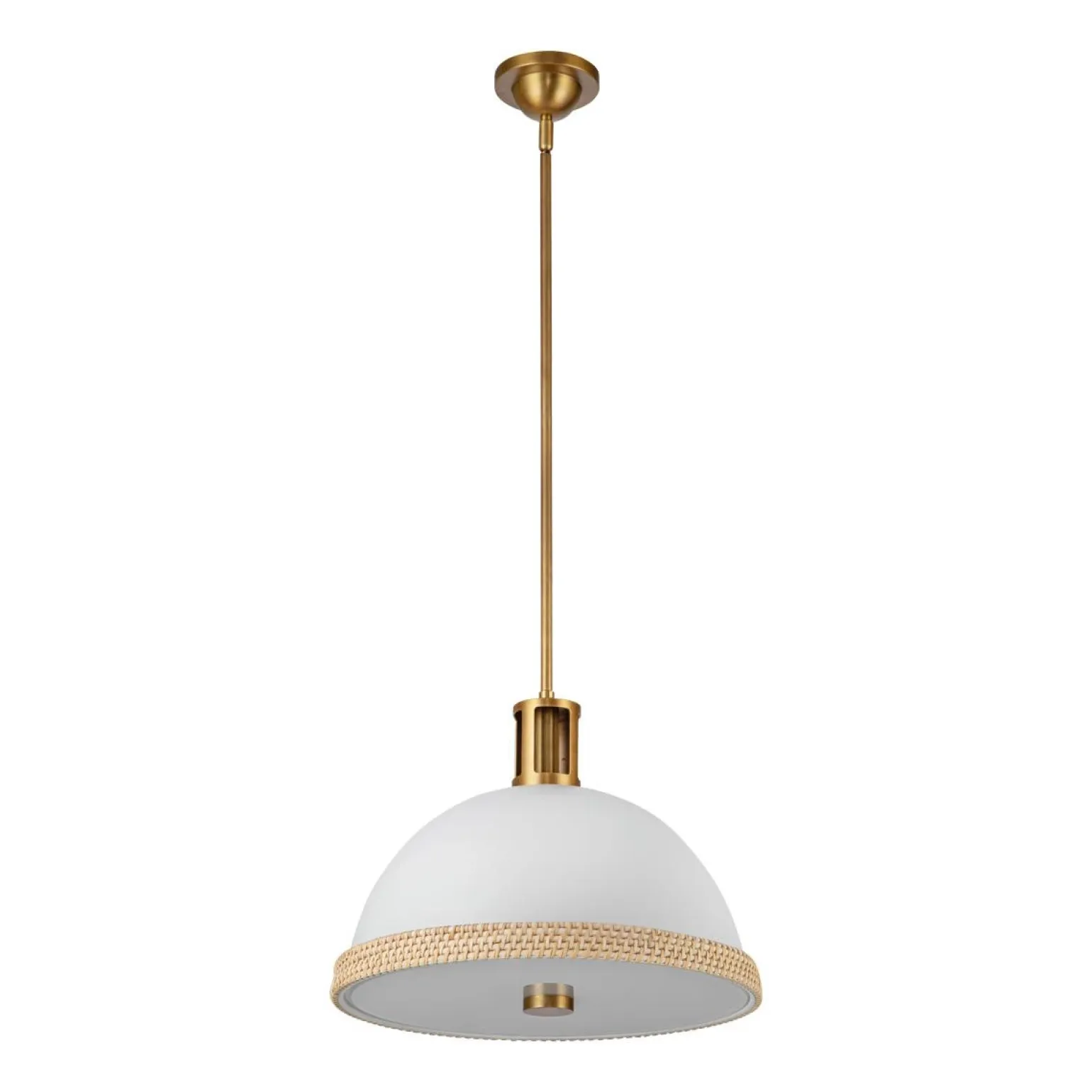 Pojedyncza lampa nad stół Doral Matowa biel, vintage mosiądz (QN-DORAL-P-M-WHT) - Quintiesse