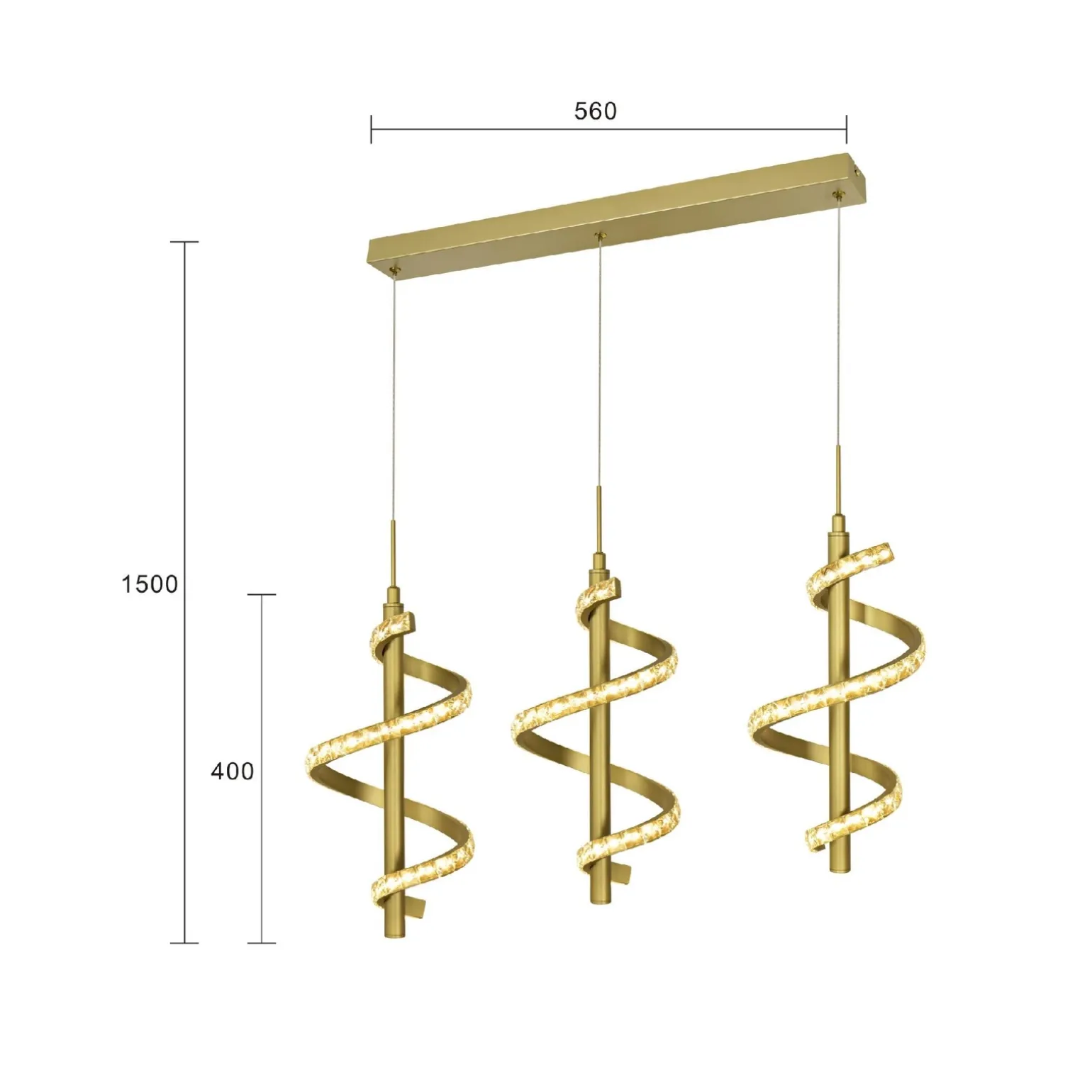prosta z dekoracyjnymi kryształami i trzystopniowym ściemniaczem typu "klik" CLARET Spiralna lampa wisząca potrójna (7209-0315) - Aviano Lighting