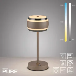 Przenośna, ładowana lampa na stół PURE FALLING RINGS BRĄZOWA/CHROM (4503-97) - Paul Neuhaus
