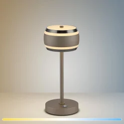 Przenośna, ładowana lampa na stół PURE FALLING RINGS BRĄZOWA/CHROM (4503-97) - Paul Neuhaus