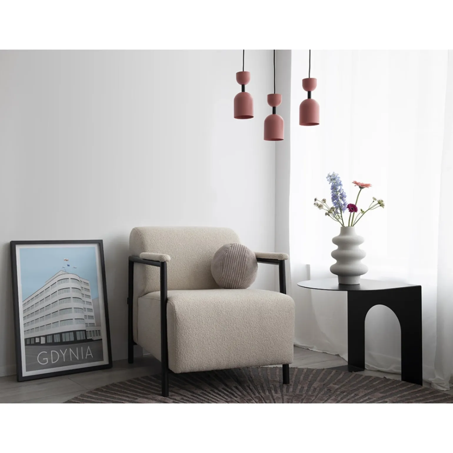 SUPURU beżowa sufitowa lampa wisząca z czarną rurką (SUA1210P0) - Ummo