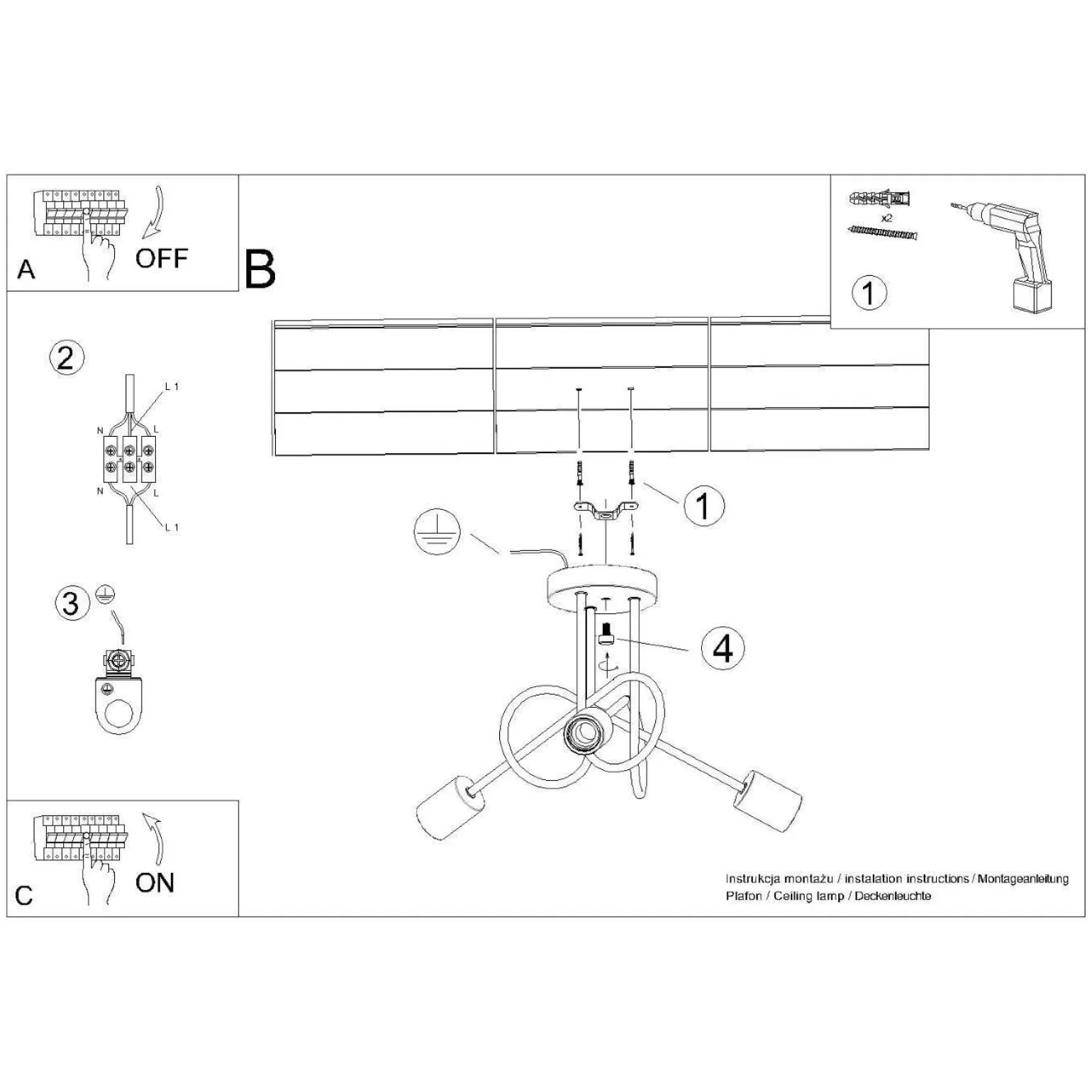 Żyrandol EMBER 3 czarny (SL.1477) - Sollux Lighting