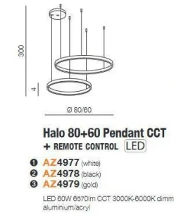 Żyrandol HALO PENDANT 80+60 CCT BK + REMOTE CONTROL (AZ4978) - Azzardo
