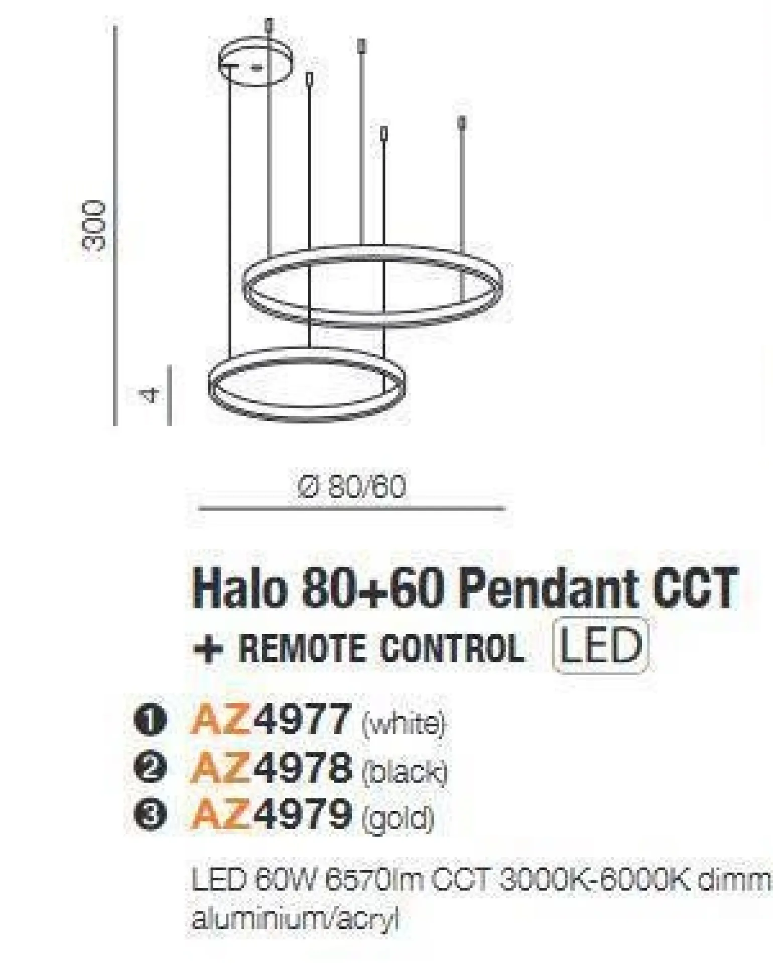 Żyrandol HALO PENDANT 80+60 CCT BK + REMOTE CONTROL (AZ4978) - Azzardo