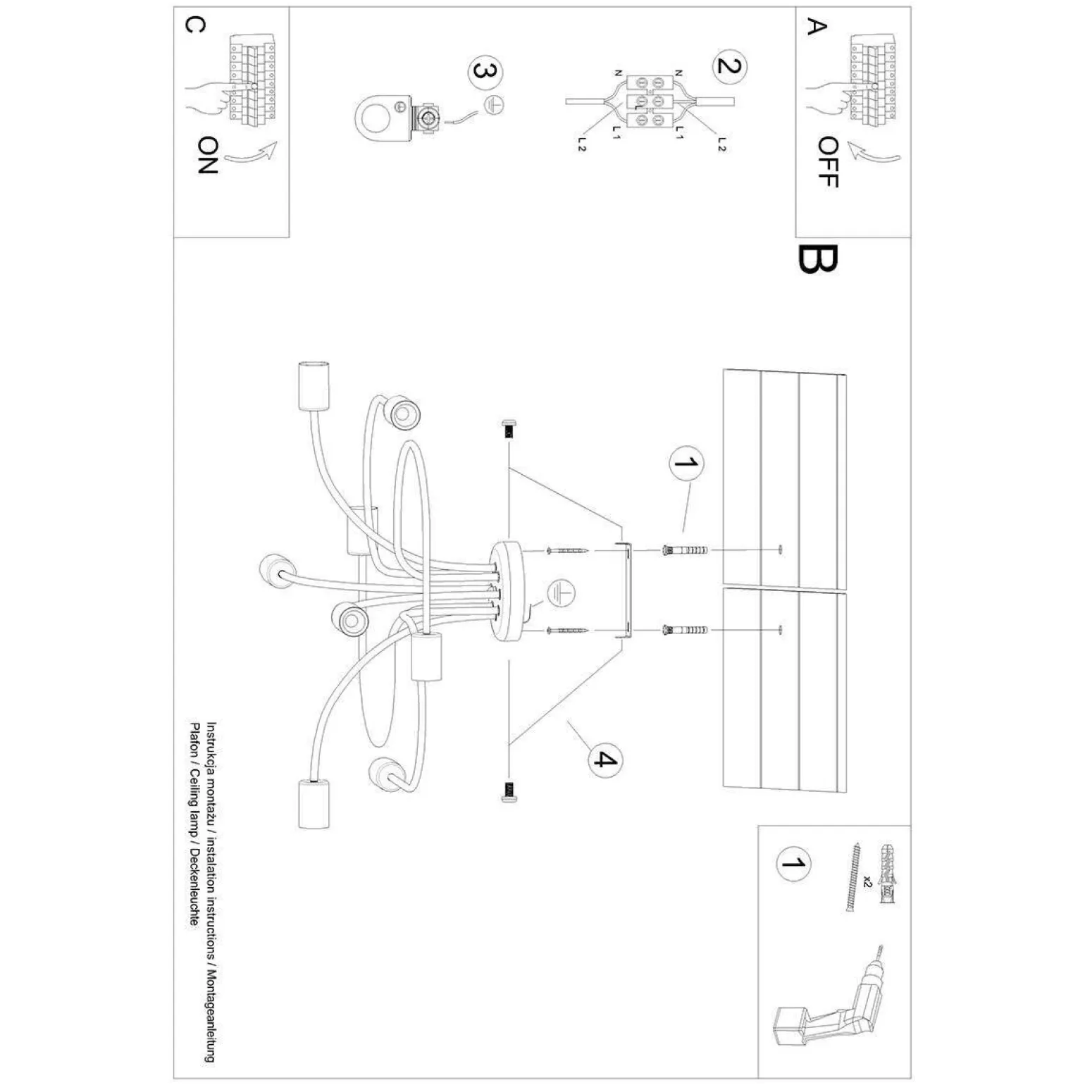 Żyrandol LEVAR 8 czarny (SL.1457) - Sollux Lighting