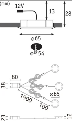 Zestaw opraw meblowych do wbudowania EBL SET 3x2,5W 3x180lm 3000K 12V chrom / tworzywo sztuczne (PL93118) - PAULMANN