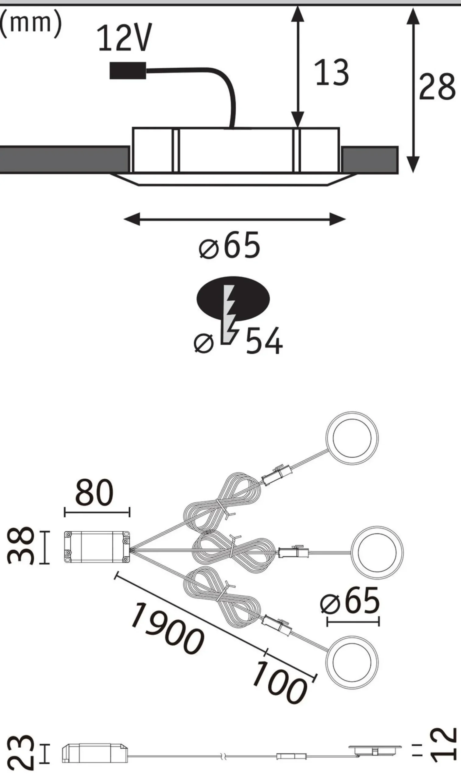 Zestaw opraw meblowych do wbudowania EBL SET 3x2,5W 3x180lm 4000K 12V chrom / tworzywo sztuczne (PL93123) - PAULMANN